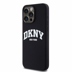 DKNY Skystas silikoninis dėklas MagSafe iPhone 15 Pro Max su balto logotipo spauda - juodas (m)
