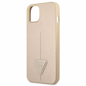 Guess GUHCP13SPSATLE iPhone 13 mini 5.4 dėklas telefonui, smėlinis, kietas, Saffiano trikampio logotipu