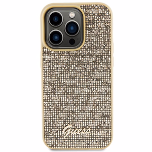 Guess Disko Metalinis Užrašas dėklas telefonui iPhone 15 Pro - auksinis