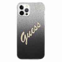 Guess GUHCP12LPCUGLSBK iPhone 12 Pro Max 6.7" juoda/juoda kietas dėklas Glitter Gradient Script