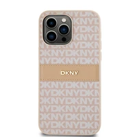 DKNY odinis mono juostelės ir metalinis logotipas dėklas iPhone 14 Pro - rožinis