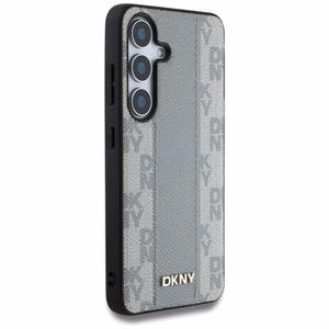 DKNY odinis languoto rašto magnetinis dėklas telefonui Samsung Galaxy S25 - rusvai pilkas