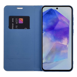 Atverčiamas dėklas skirtas Samsung A27 Luna Book Carbon mėlynas