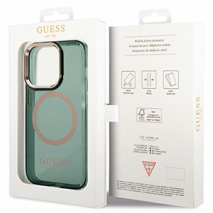 Dėklas Guess GUHMP14LHTCMA iPhone 14 Pro 6.1" žalia/chaki kietas dėklas Auksinis Kontūras Permatomas MagSafe