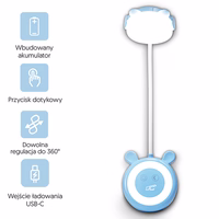 LED Teddy bear desk Lempa  3W, 3000/4500/6000K, adjustable, 1200mAh, mėlynas,  LTC