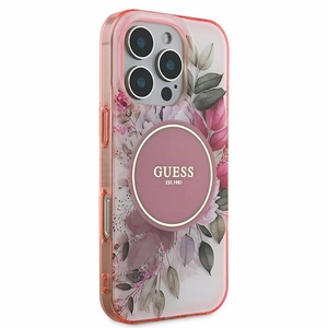 Guess IML Gėlių ir Tonalinių Ratų Magnetinis dėklas iPhone 16 Pro Max - rožinis