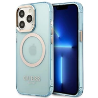 Guess Gold Outline permatomas Magnetinis MagSafe dėklas telefonui iPhone 13 Pro / iPhone 13 - mėlynas