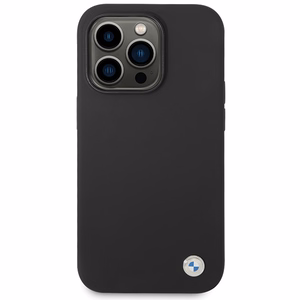 BMW silikoninis metalinis logotipas iPhone 15 Pro Max dėklas - juodas