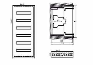 Paskirstymo skydas TIBOX 440x1050x115mm; 6x16mod., potinkinis, vidaus patalpoms