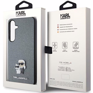 Karl Lagerfeld KLHCS24SPSAKCMPG S24 S921 kietasis dėklas telefonui pilkas Saffiano Karl & Choupette Metal Pin