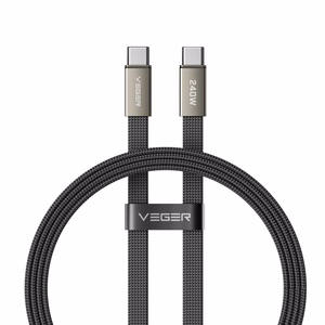Plokščias kabelis „C“ tipo į „C“ tipo „VEGER PD 5A 240W CC2-MTB“, 1,5 m, juodos spalvos