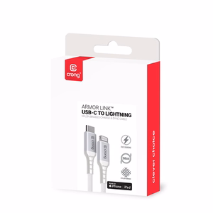 Crong Armor Link MFi USB-C–Lightning greitojo įkrovimo laidas, 1,5 m, baltas
