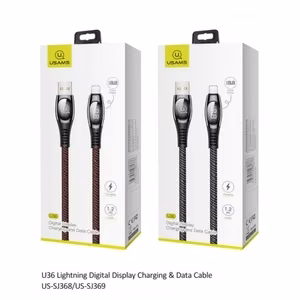USB kabelis USAMS "SJ368 - U36" juodas "Lightning" 120cm (su srovės matavimu)