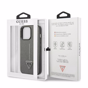 Guess Saffiano trikampio logotipo dėklas telefonui iPhone 13 Pro Max 6.7" - sidabrinis