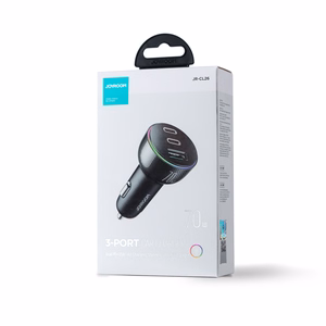 Joyroom automobilinis įkroviklis 70W su 3 jungtimis: USB, 2 x USB-C juodas (JR-CL26)