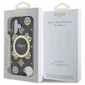 Guess IML Peony On 4G Background MagSafe iPhone 16 dėklas - juodas