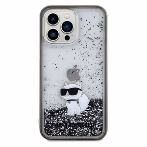 Karl Lagerfeld Liquid Glitter Choupette dėklas telefonui iPhone 13 Pro Max - permatomas