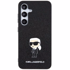 Karl Lagerfeld blizgus fiksuotas Ikonik logotipo metalinis ženklelis dėklas telefonui Samsung Galaxy S24+ - juodas