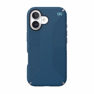 Speck Presidio2 Grip MagSafe dėklas, skirtas iPhone 17, „Deep Sea / Silver Metallic“ spalvos