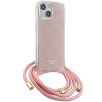 Guess GUHCP15SHC4SEP iPhone 15 / 14 / 13 6.1" rožinis dėklas Crossbody Cord 4G Print