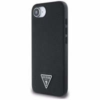 Guess Grained Triangle MagSafe dėklas telefonui iPhone 16e - juoda