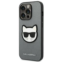 Karl Lagerfeld Saffiano Choupette Head Patch dėklas telefonui iPhone 14 Pro Max - sidabrinis