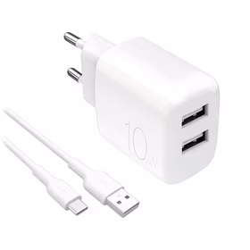 Puro PROLITE 10W 2x USB-A sieninis įkroviklis + USB-A - USB-C kabelis 1.2m - baltas