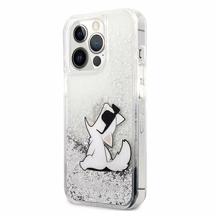 Karl Lagerfeld Skystas blizgučiai Choupette Fun dėklas telefonui iPhone 13 Pro Max 6.7" - sidabrinis