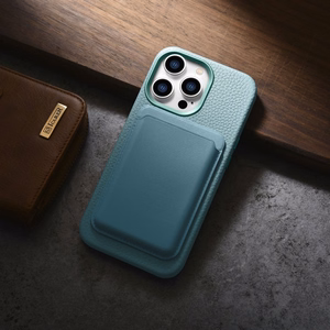 iCarer Litchi Premium odinis dėklas iPhone 14 Pro Magnetinis odinis dėklas su MagSafe Žalias (WMI14220710-GN)