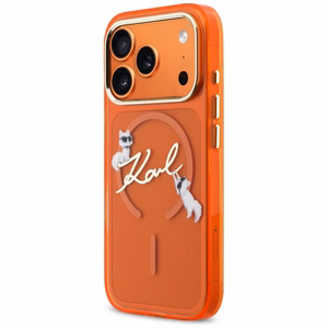 Karl Lagerfeld IML Choupettes Karl Script Logo MagSafe Dėklas for iPhone 17 Pro Max - oranžinis