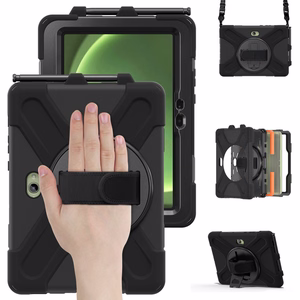 JM Rugged Case Grip dėklas Samsung Galaxy Tab Active Pro/ Active4 Pro/ Active5 Pro su dirželiu juodas