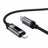 Duomenų kabelis su skaitmenine indikacija USB C į Lightning Hoco PD 27W 1,2 m U148 juodas