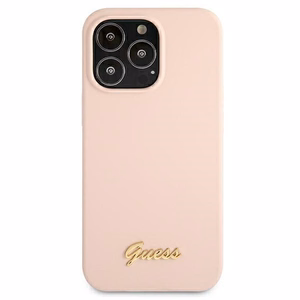 Guess GUHMP13LLSLMGLP dėklas telefonui iPhone 13 Pro / 13 6.1" šviesiai rožinis kietas silikoninis su auksiniu logotipu MagSafe