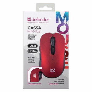 DEFENDER GASSA MM-105 RF tylioji pelė raudona