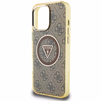 Guess IML Metal Glitter 4G Circle Triangle Magnetinis dėklas telefonui iPhone 16 Pro - rudas