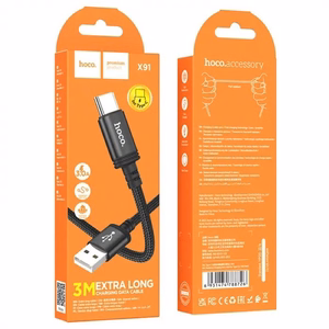 Kabelis USB-A į USB-C Hoco 3A 3 m X91 juodas
