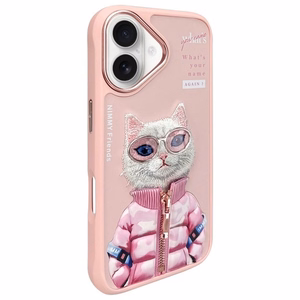 Nimmy Cool&Cute 2.0 Katės dėklas telefonui iPhone 16 - rožinė