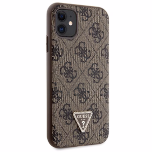 Guess GUHCN61P4TDSCPW dėklas iPhone 11 / Xr - rudas kryžminis 4G metalinis logotipas