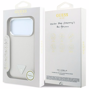 Guess Grained Triangle Logo MagSafe dėklas iPhone 18 Pro / 17 Pro – smėlinis