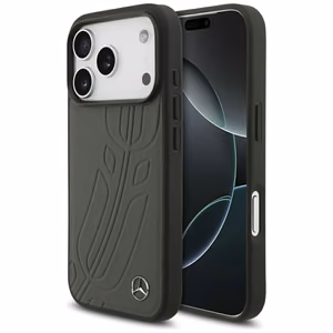 Mercedes Leather Large Laurel Leave MagSafe Case for iPhone 17 Pro - Black and Gray