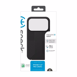 Speck Presidio2 Grip MagSafe dėklas, skirtas iPhone 17 Pro, „Black / Slate Grey“ spalvos