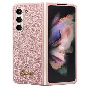 Guess Glitter Script dėklas telefonui Samsung Galaxy Z Fold 5 - rožinis
