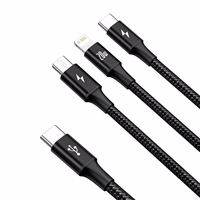 Baseus kabelis 3in1 Rapid PD USB-C - micro USB + Lightning + USB-C 1,5m juodas 20W