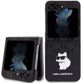 Karl Lagerfeld Saffiano Monogram Choupette Pin dėklas telefonui Samsung Galaxy Z Flip 5 - juoda