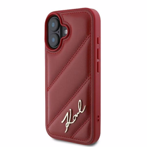 Karl Lagerfeld Diagonal Quilted Script Dėklas telefonui iPhone 16 - raudonas