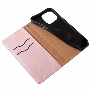 Magnetinis dirželio dėklas telefonui iPhone 14 Pro Max su atverčiamu dangteliu, mini pinigine, stovu ir dirželiu, rožinė