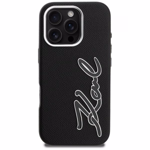 Karl Lagerfeld FW Grained Signature Logo Dėklas iPhone 16 Pro - juodas