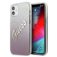 Guess GUHCP12SPCUGLSPI iPhone 12 mini 5.4" rožinis/rožinis kietas dėklas Glitter Gradient Script