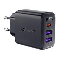 Acefast A57 PD 35W GaN įkroviklis 2 x USB-A + USB-C su 3 jungtimis - juodas