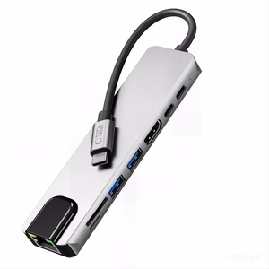 Tech-Protect HB09 USB šakotuvas 8in1 TYPE-C + USB-A 3.0 + USB-C 3.0 + HDMI 4K 60HZ + SD/TF + PD100W + RJ45 1000 MB/S - pilkas